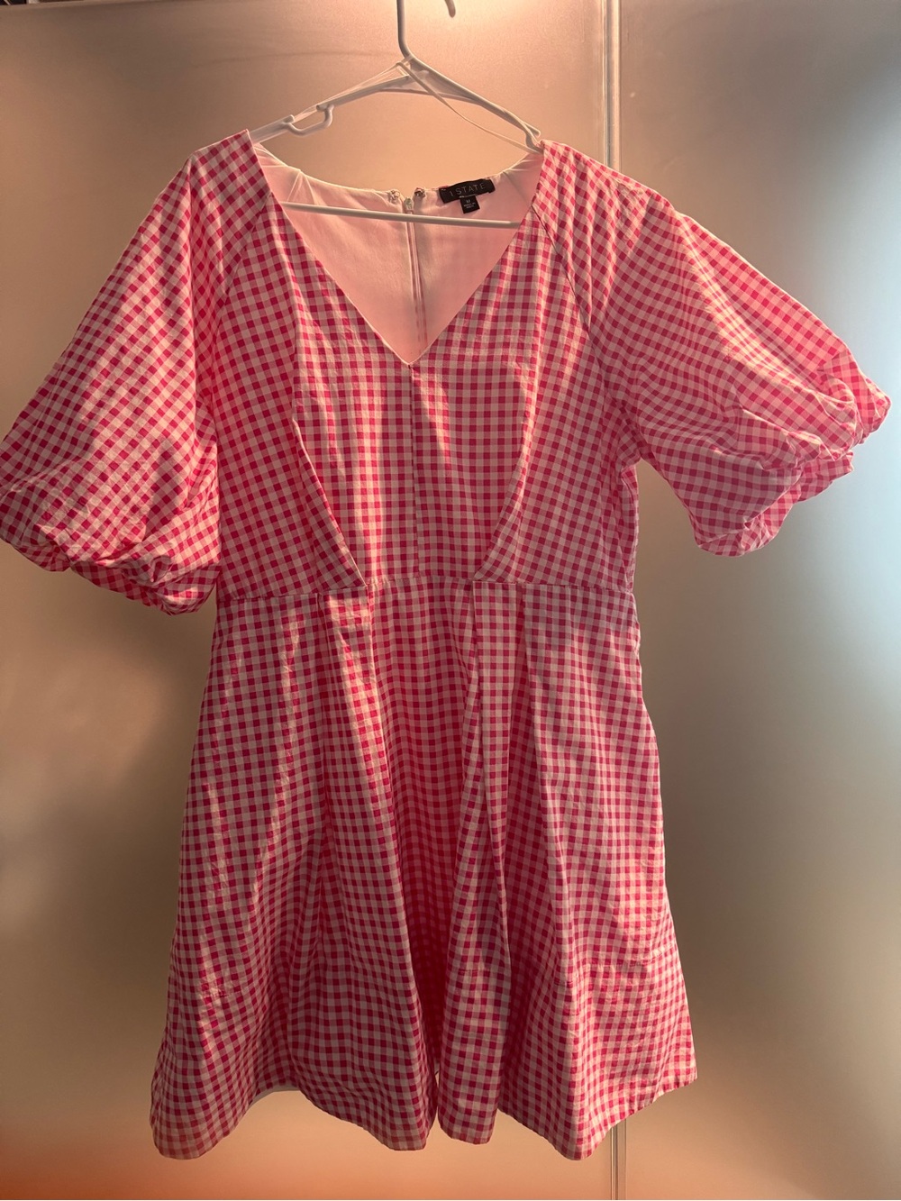 1.STATE Pink Gingham Summer Dress